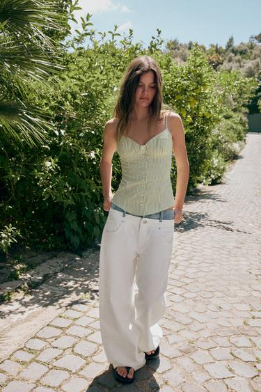 STRIPED CORSETRY-INSPIRED TOP - Greens by Zara