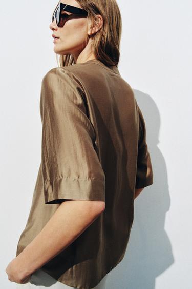 BLOUSE FLUIDE À MANCHES COURTES ZW COLLECTION - Marron clair de Zara - Image 2