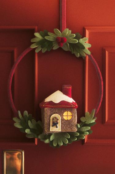 DECORATIVE CHRISTMAS FELT WREATH WITH LIGHT — Brown / Green 1