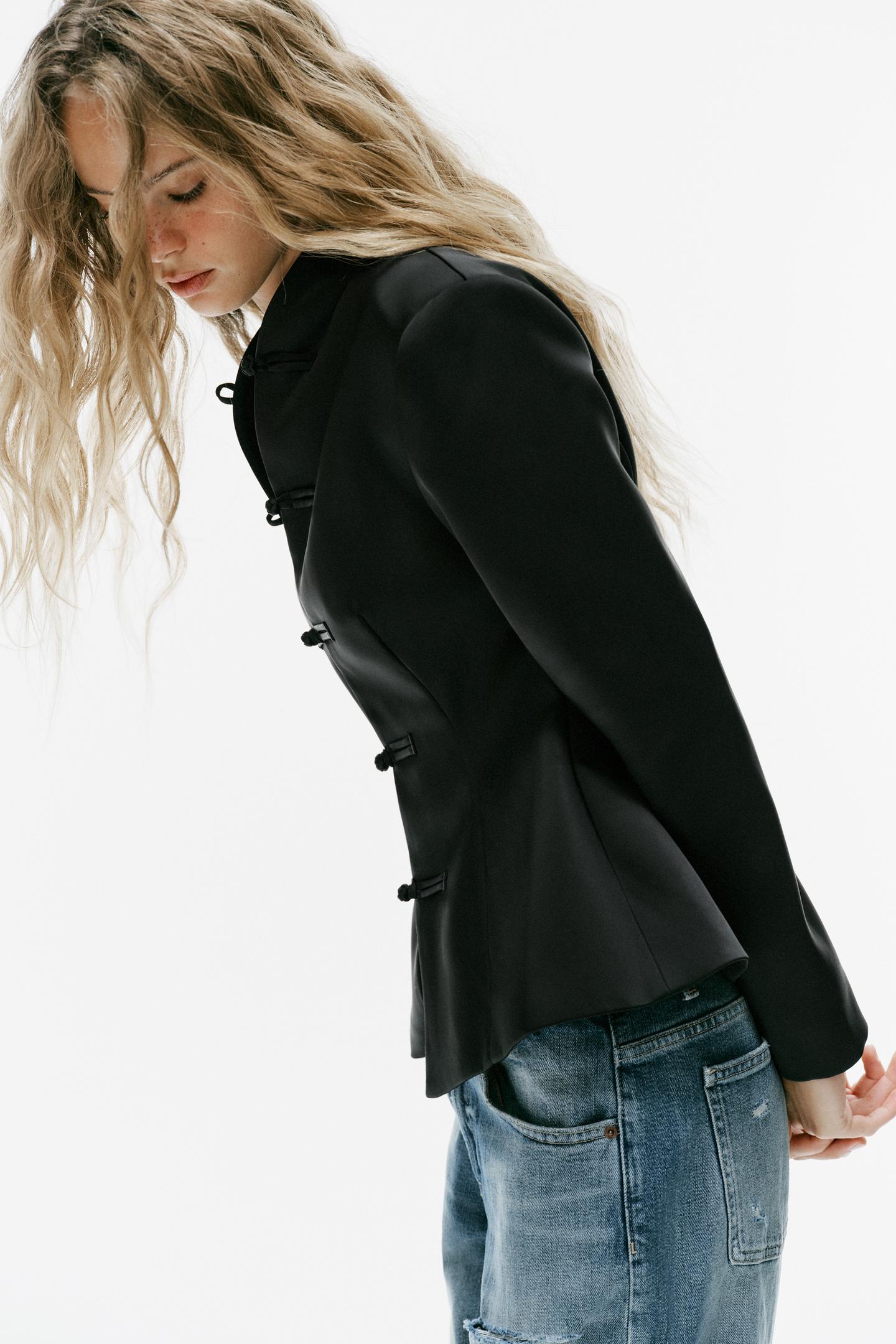 Женская куртка Zara Satin Frog Fastening, цвет: Чёрный — фото 3