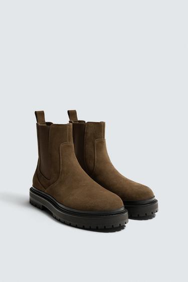 Zara LEATHER CHELSEA BOOTS - Brown