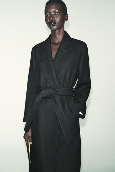 LONG WOOL COAT WITH BELT - Black by Zara