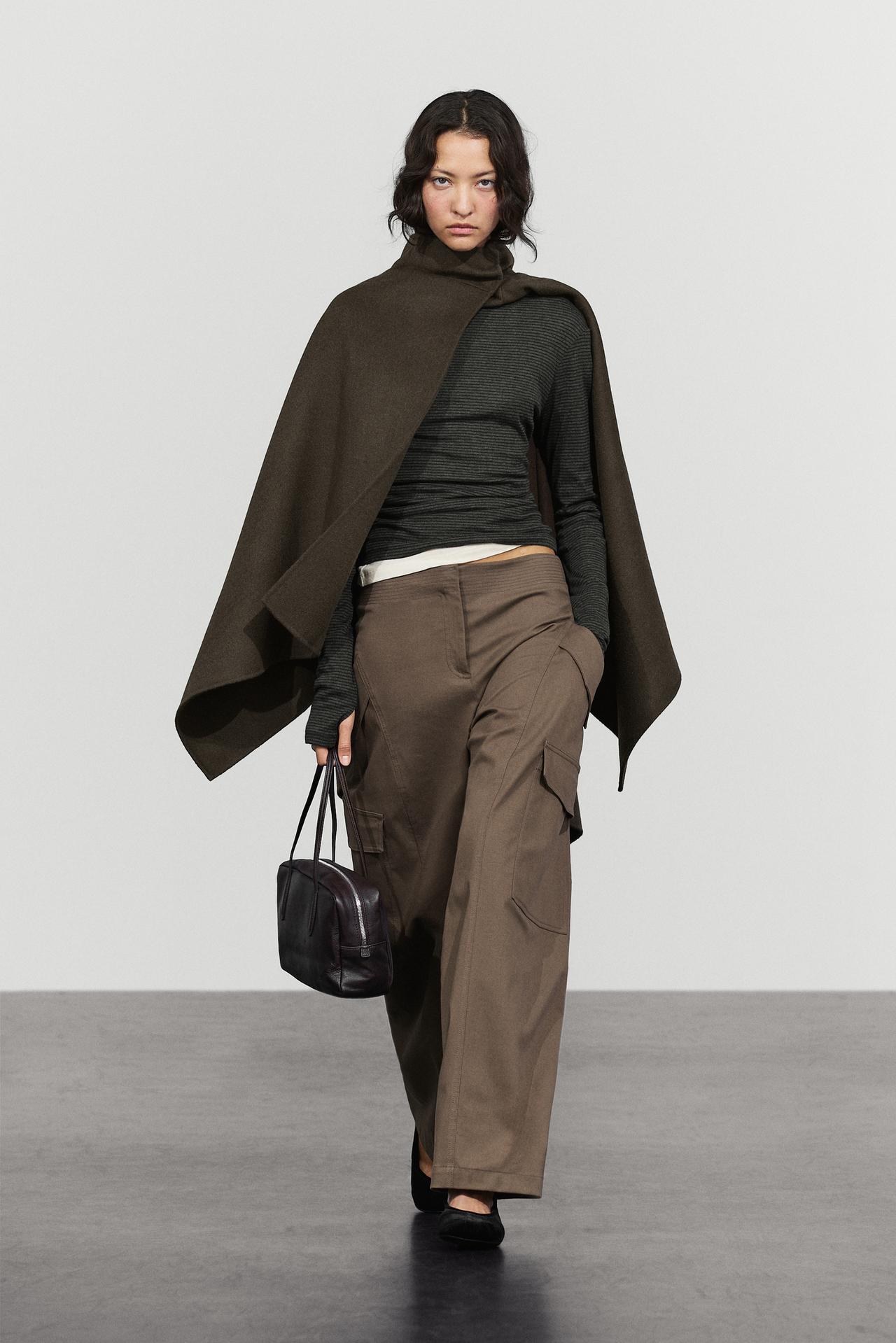 Cotton blend cargo pants with waist detail — Khaki