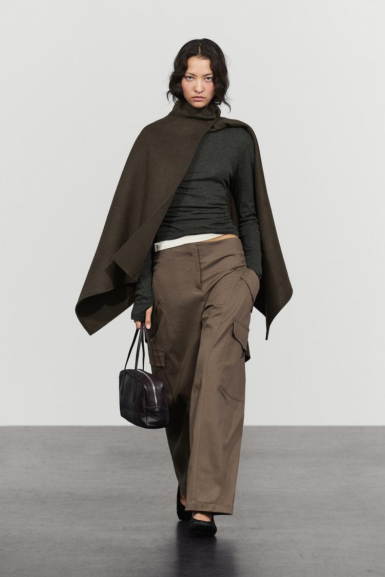 Cotton blend cargo pants with waist detail — Khaki