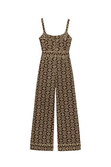 EMBROIDERED JUMPSUIT WITH BELT - Brown / Ecru by Zara