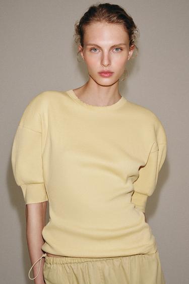RIB VOLUME SLEEVE T-SHIRT - Mid-yellow by Zara