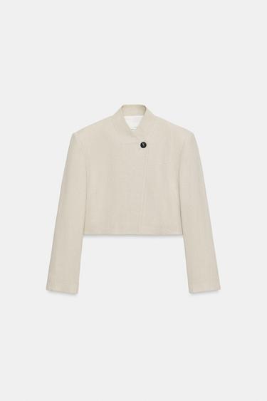 CROPPED LINEN-BLEND BLAZER - Light beige by Zara - Image 0