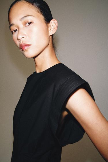 Zara ZW COLLECTION 府綢打褶洋裝 - 黑色