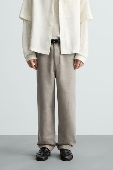 TEXTURED REGULAR FIT TROUSERS - Mink by Zara