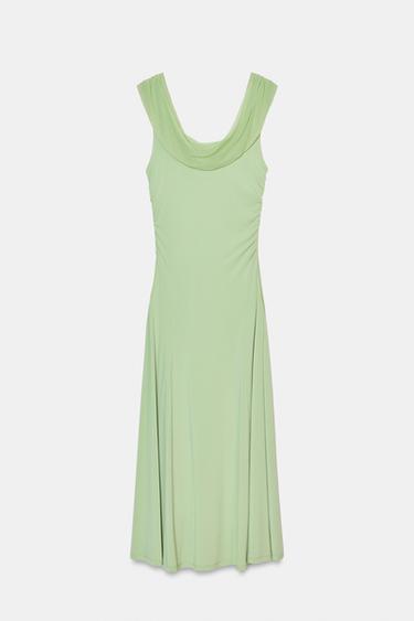 فستان ميدي شبكي مزموم - نعناعي فاتح الخاص بـ Zara - صورة 0