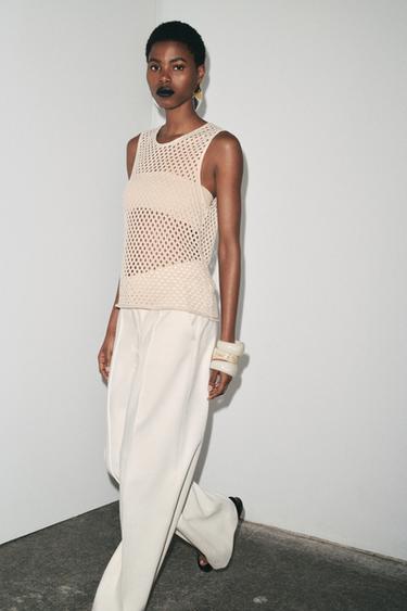 SLEEVELESS KNITTED TOP - Ecru by Zara - Image 1