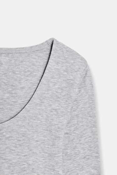 T-SHIRT À MANCHES LONGUES - Gris chiné de Zara - Image 5