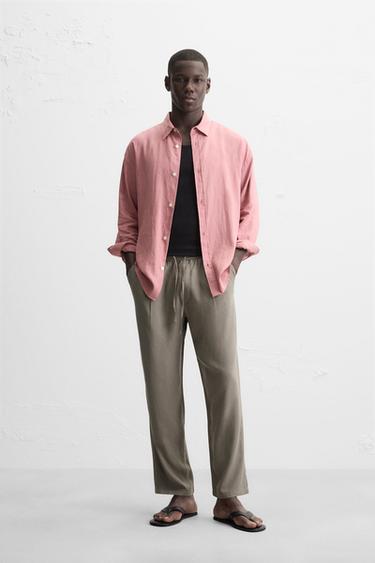 RELAXED FIT FLOWING TROUSERS - Light khaki by Zara
