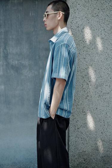 Zara TEXTURED STRIPED SHIRT - Indigo