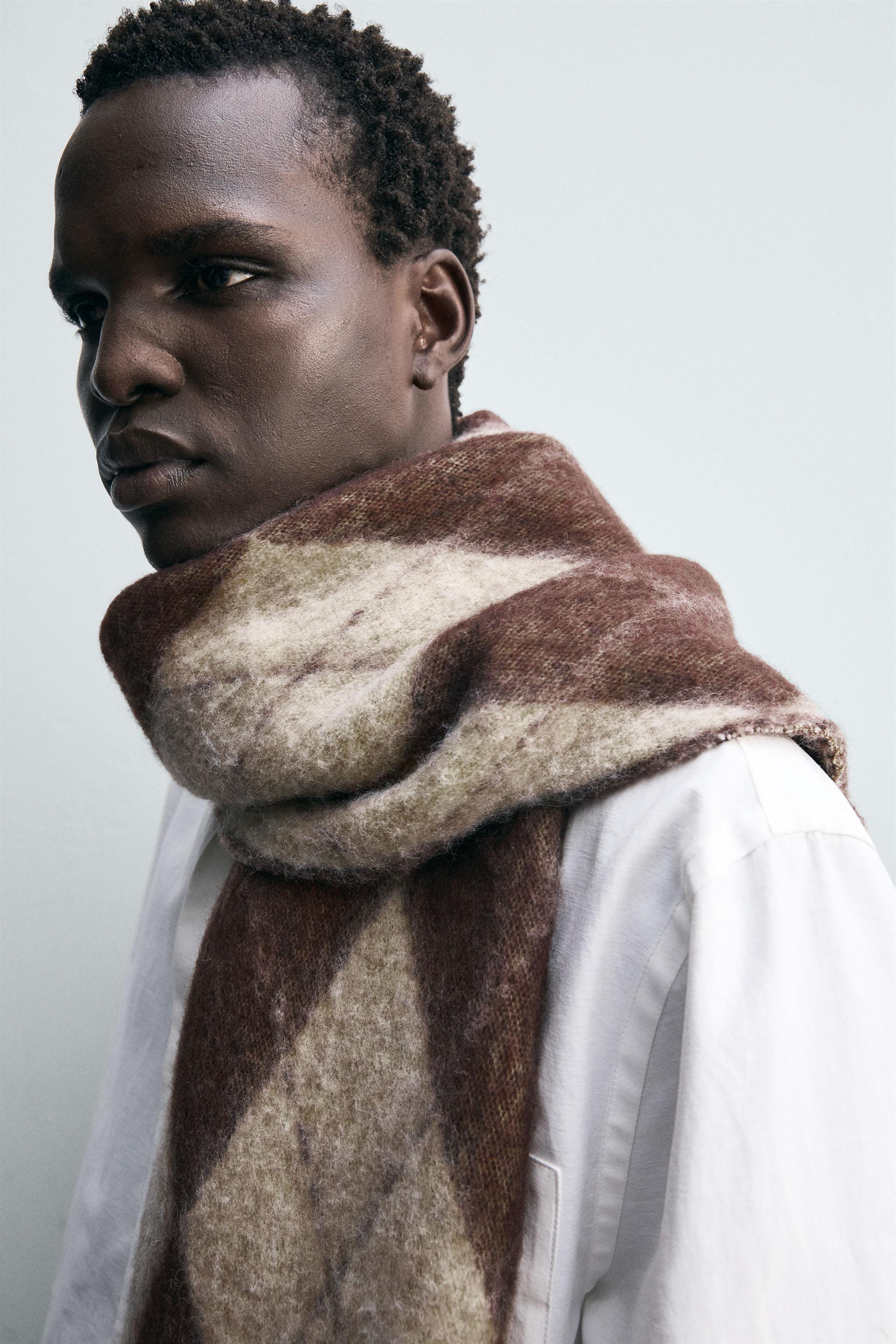 DIAMOND JACQUARD SCARF - Beige-brown | ZARA New Zealand