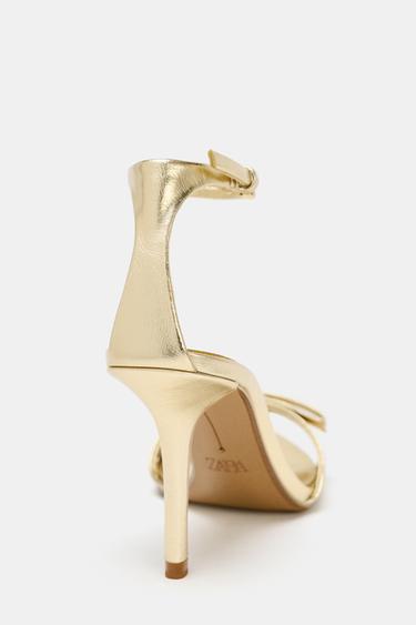 METALLIC-EFFECT BOW HIGH-HEEL SANDALS - Gold by Zara - Image 4