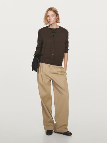 Cárdigan punto cuello redondo 100% cashmere - Marrón oscuro de Zara