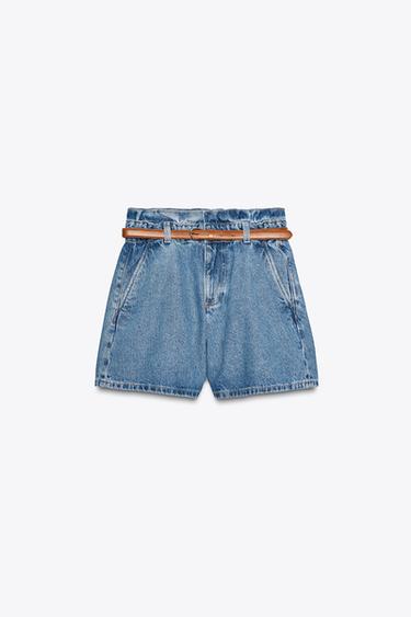 BERMUDA Z1975 DENIM PAPERBAG CEINTUUR - Middenblauw van Zara