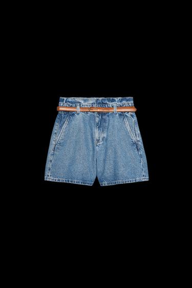 Z1975 DENIM PAPERBAG BERMUDA SHORTS WITH BELT - Mid-blue by Zara - Image 0