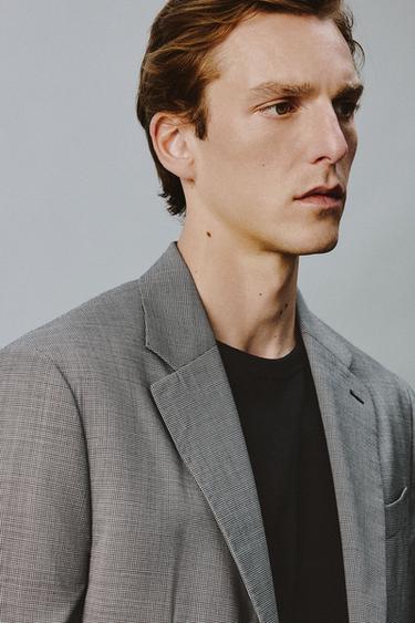 CHECK WOOL BLEND SUIT BLAZER - Black / White by Zara - Image 4