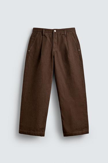 WIDE-LEG PLEATED JEANS - Brown by Zara