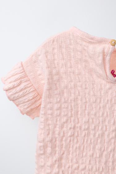 HAUT TEXTURÉ FLEURS BRODÉES - Pêche de Zara - Image 3