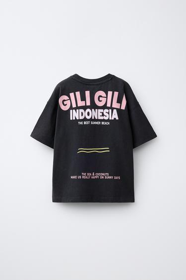 T-SHIRT EFFET DÉLAVÉ À INSCRIPTION - Gris anthracite de Zara - Image 1