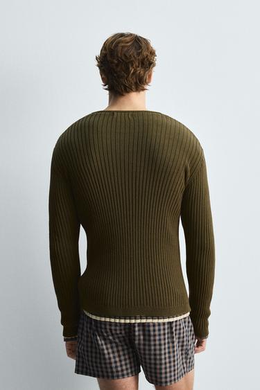 CARDIGAN CÔTELÉ - Kaki de Zara - Image 2