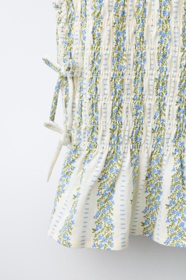 TOP WITH ELASTICATED BOWS - Sand / Blue by Zara - Image 3