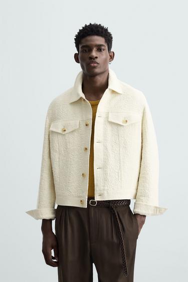 Zara TEXTURED JACQUARD JACKET - Ecru