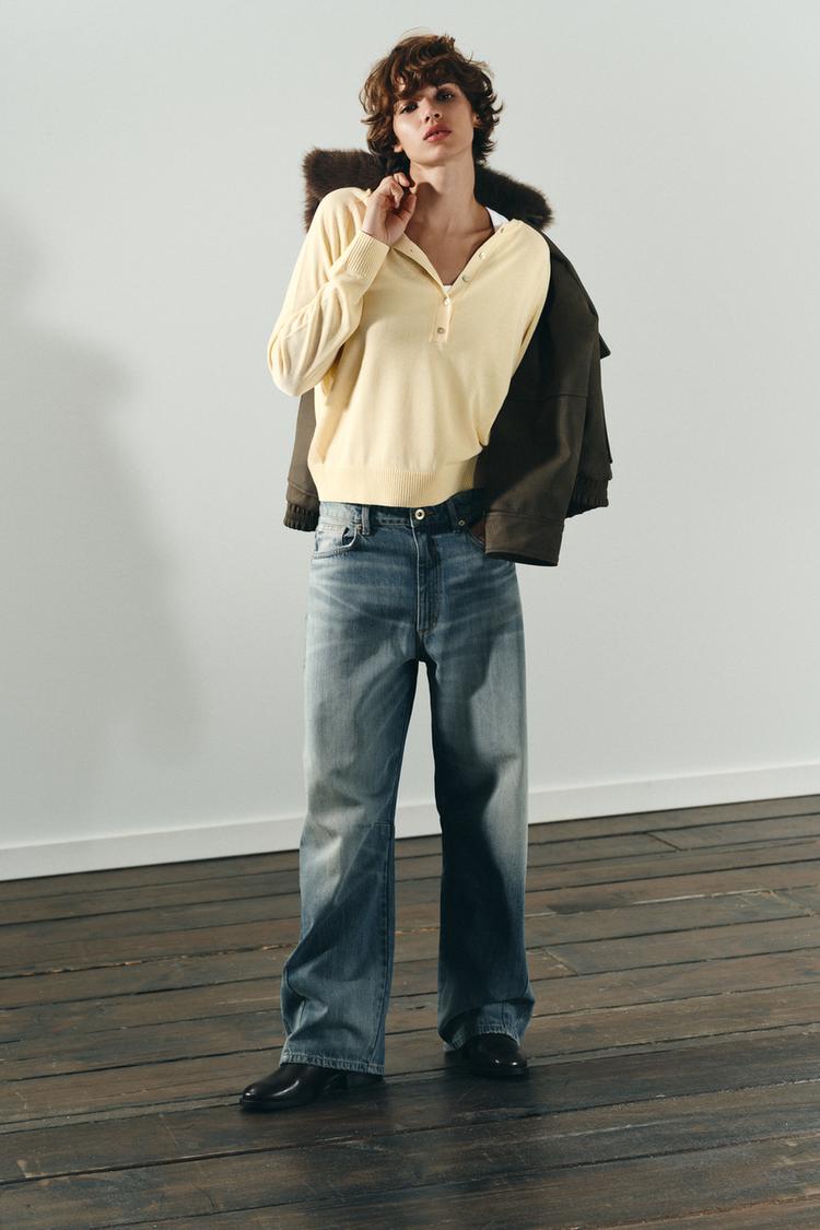 Jean Baggy Balloon Zara TRF MID-WAIST BAGGY BALLOON JEANS Blue