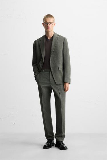 HOUNDSTOOTH LINEN BLEND SUIT BLAZER - Green / Ecru by Zara