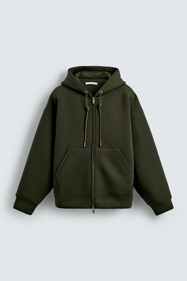 ХУДІ ОВЕРСАЙЗ З ІНТЕРЛОКУ ТА КАПЮШОНОМ - Темно-зелений Zara