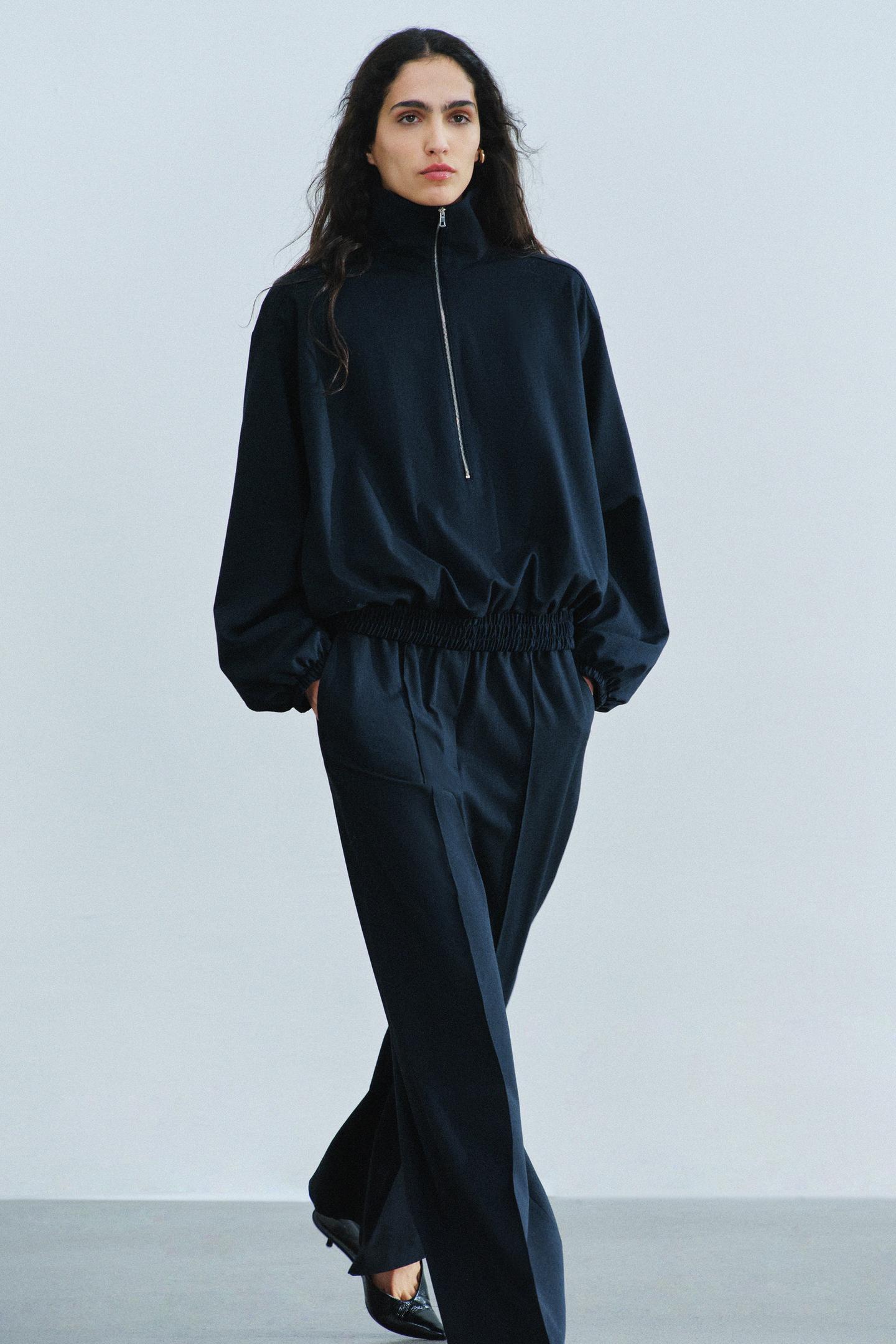 Женские брюки Zara ZW Collection Wool-Blend Flowy, цвет: Тёмно-синий — фото 3