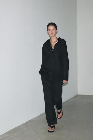 Zara ZW COLLECTION 褶縫設計長褲 - 黑色