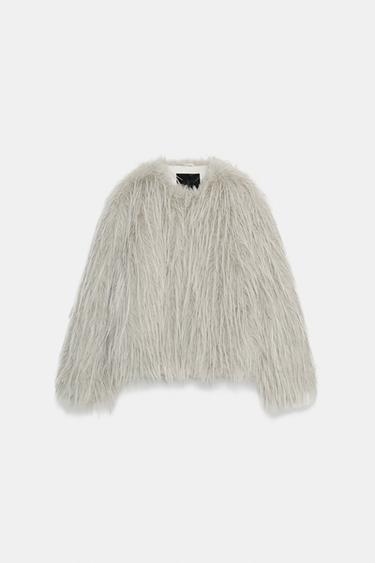 ZW COLLECTION FAUX FUR COAT - Light grey by Zara