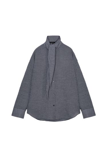 CHECK SHIRT WITH SCARF ZW COLLECTION - Navy blue by Zara
