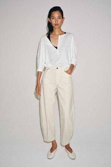 ZW COLLECTION TAPERED JEANS MED HIGH WAIST - smørgul fra Zara