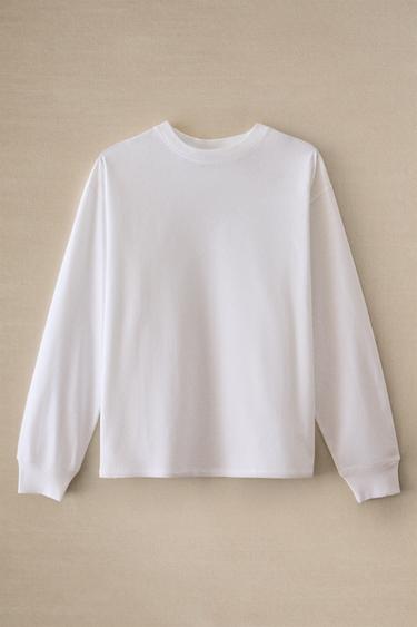 LONG SLEEVE COTTON JERSEY T-SHIRT - White by Zara - Image 2