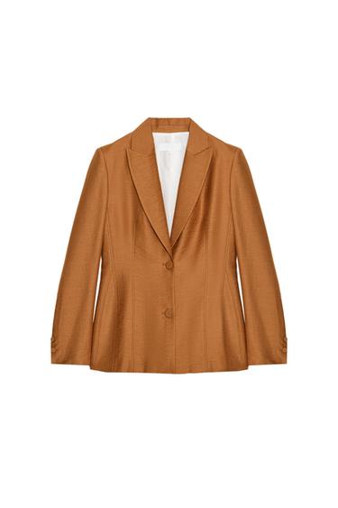 LINEN BLEND BLAZER WITH COVERED BUTTONS - Curry by Zara