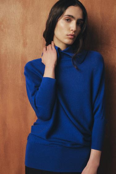 Zara 蝙蝠袖長版針織衫 - 深藍色