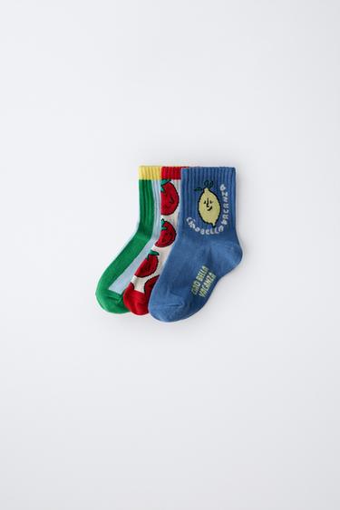 1-6 YEARS/ THREE-PACK OF TOMATO AND STRIPE PRINT SOCKS - Blue by Zara