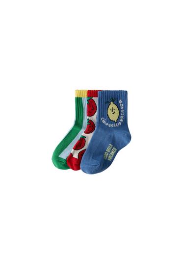 Zara THREE-PACK OF TOMATO AND STRIPE PRINT SOCKS - Blue - Image 0