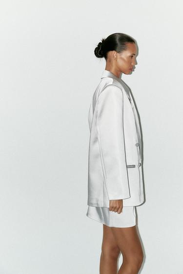 OVERSIZE SATIN BLAZER - Pearl grey by Zara - Image 2