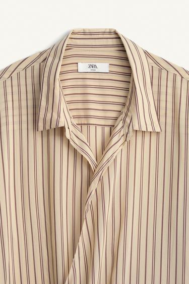 VISCOSE-SILK STRIPED WRAP SHIRT - Sand by Zara - Image 7