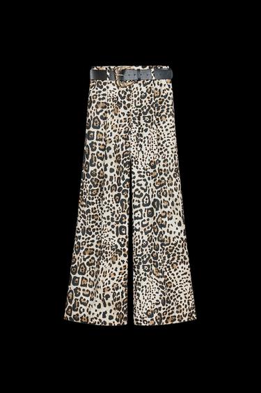 SATIN WIDE-LEG TROUSERS WITH BELT - Leopard by Zara - Image 0