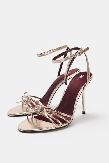 SANDALES À TALONS ET LACETS - or rose de Zara - Image 4
