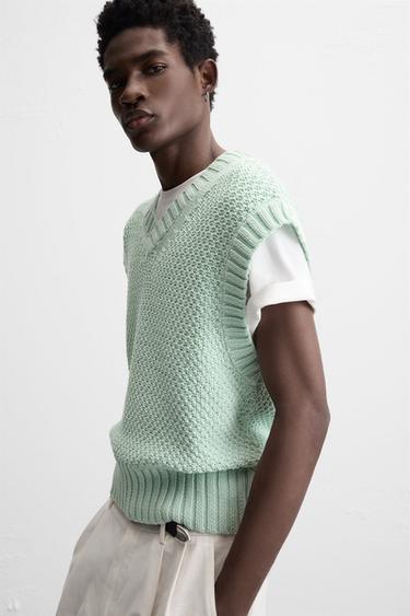 TEXTURED KNIT VEST - Sea green by Zara - Image 4