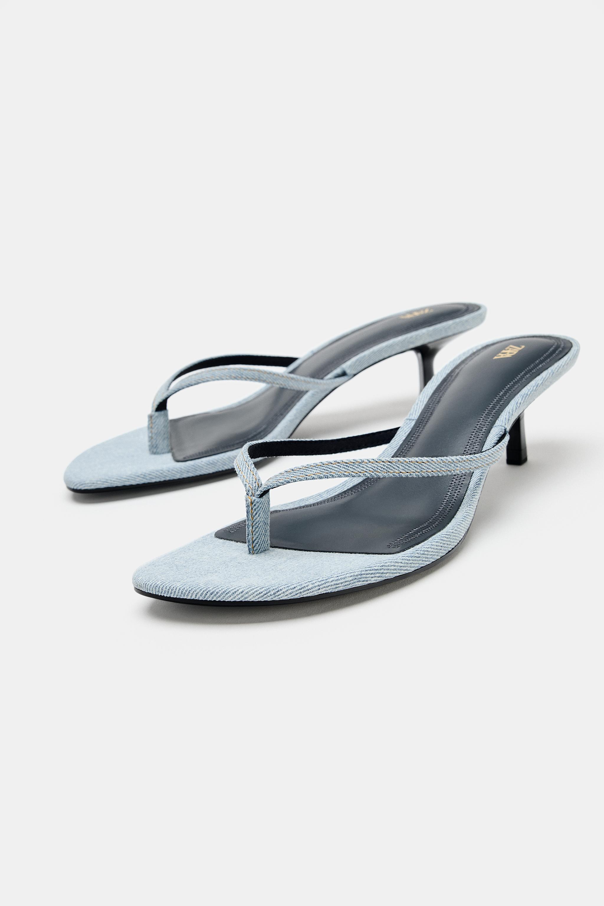 Женские сандалии Zara DENIM KITTEN HEEL SANDALS — фото 3