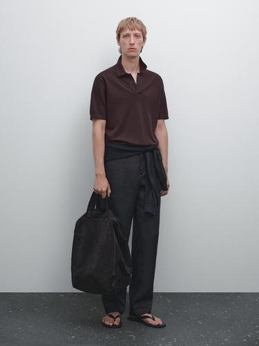 Zara Knit V-neck polo shirt - Burgundy - Image 0